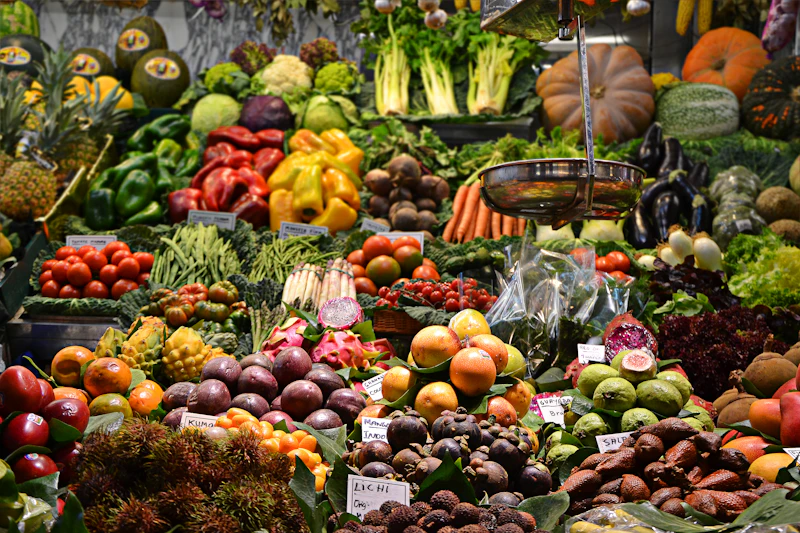 Market stall with colourful fruit and vegetables